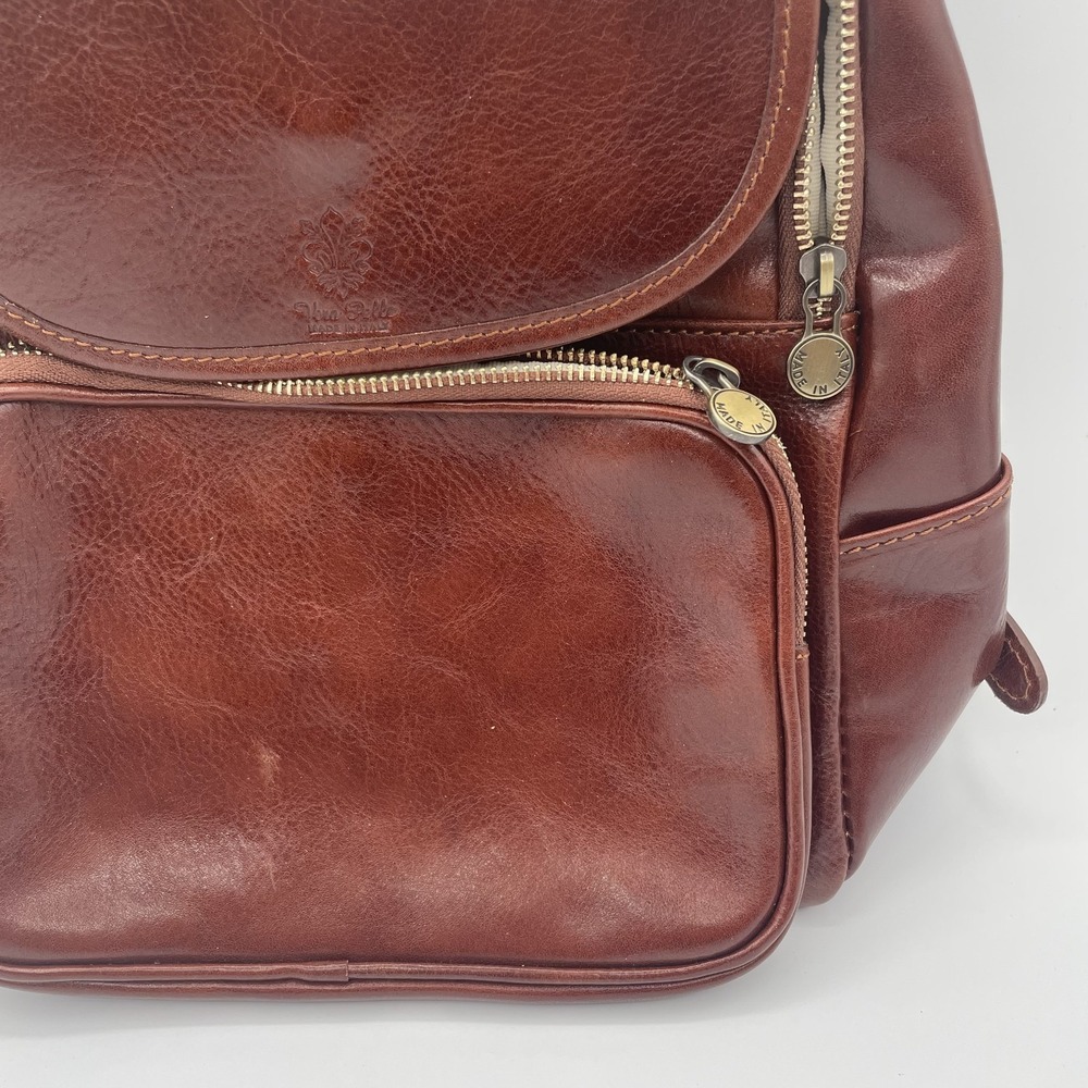 Vera Pelle Backpack Womens Dark Brown Genuine Leather Adjustable Shoulder Strap - Picture 2 of 16